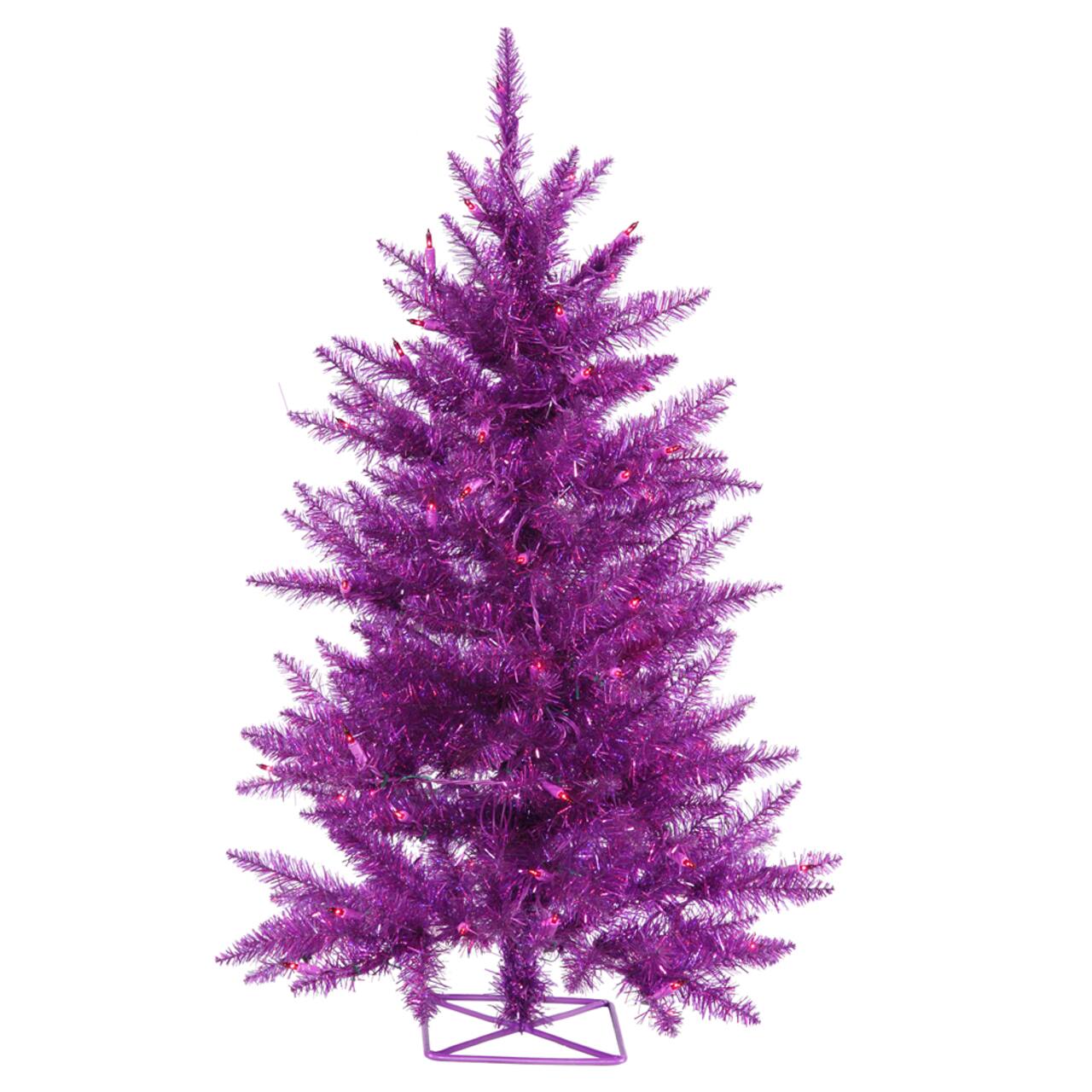 2ft. Pre-Lit Purple Artificial Christmas Tree, Purple LED Lights